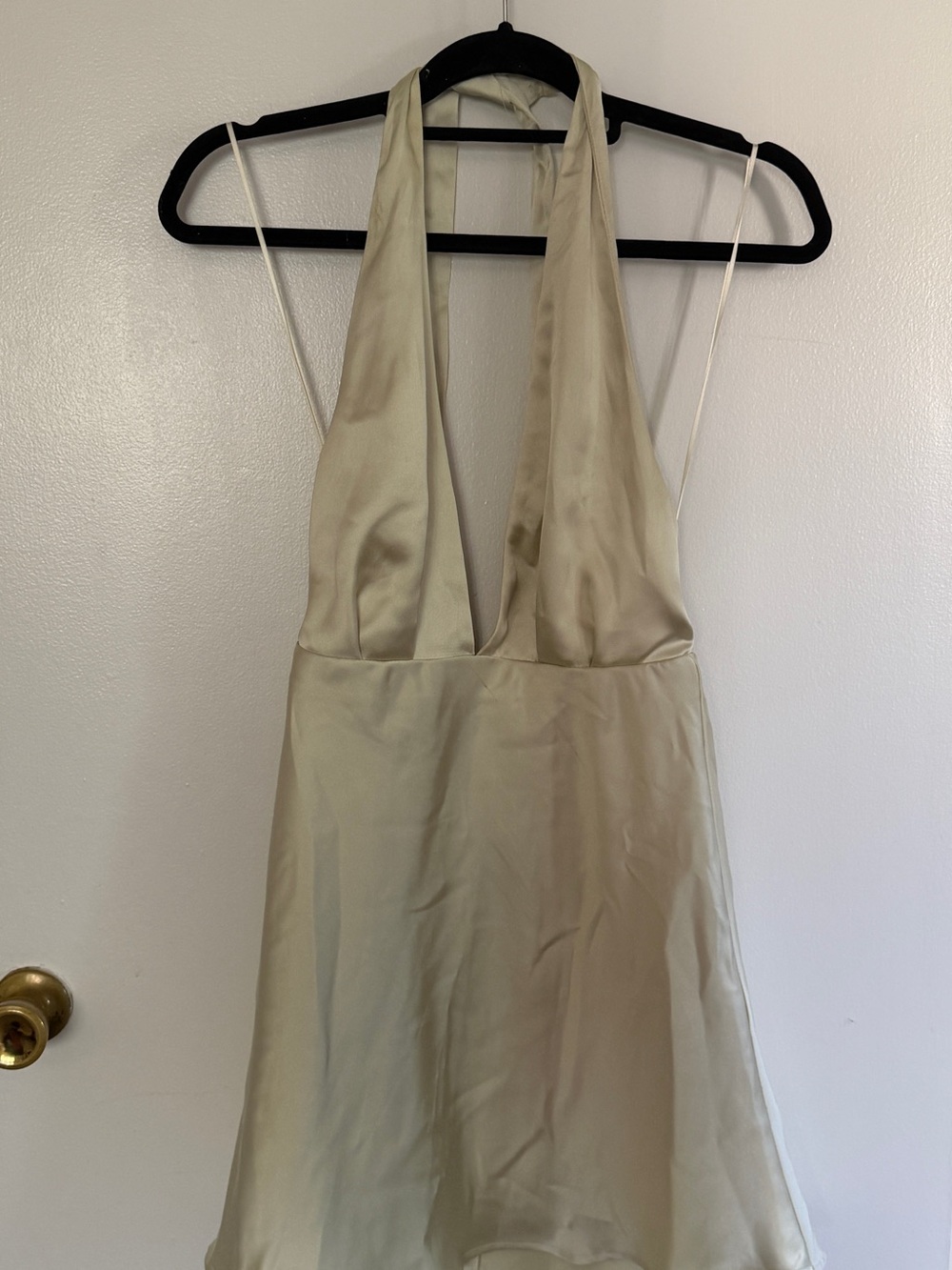 Zara Satin Halter Slip Dress in Pale Sage